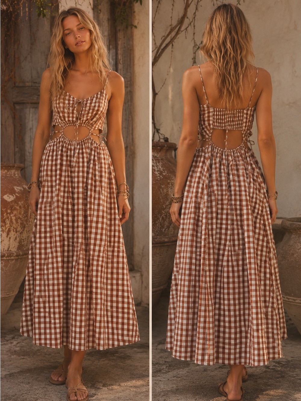 Find Me Now Sacha Gingham MIDI Dress Plaided Brown M